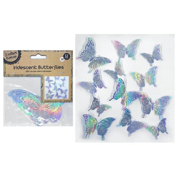 12 Pack 3D Iridescent Butterflies