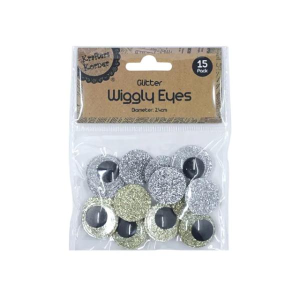 15 Pack Glitter Wiggly Eyes - 2.4cm x 2.4cm x 0.5cm