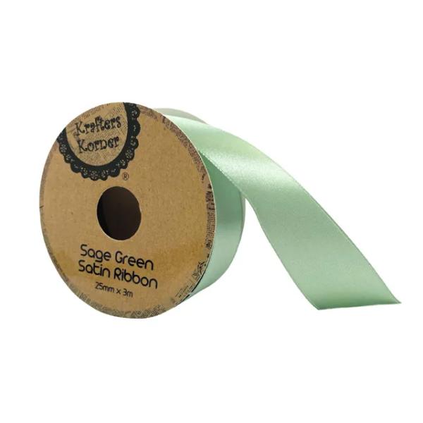 Sage Ribbon Sage Green Satin Ribbon - 2.5cm x 300cm | The Base Warehouse