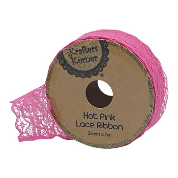 Hot Pink Lace Ribbon - 2.8cm x 500cm