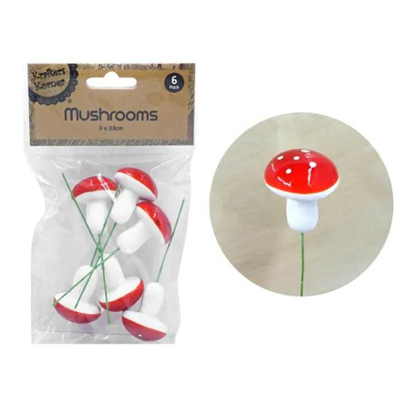 6 Pack Foam Mushrooms - 3cm x 3.9cm