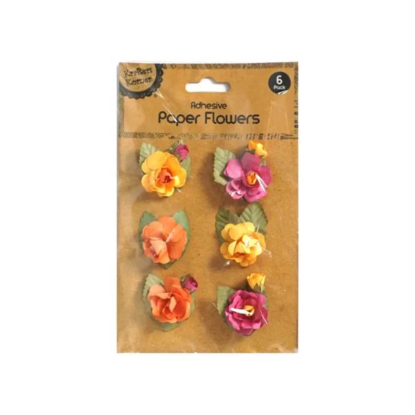 6 Pack Paper Flowers With Adhesive