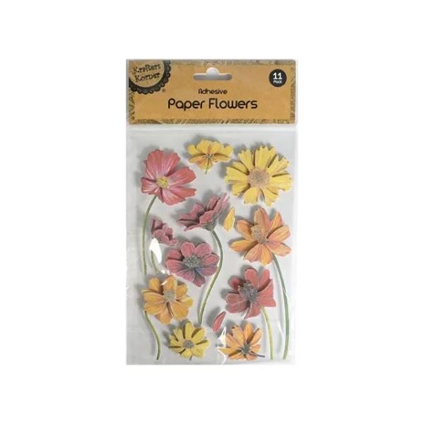 11 Pack Adhesive Paper Flowers