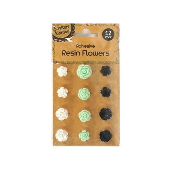 12 Pack Adhesive 3D Resin Flowers
