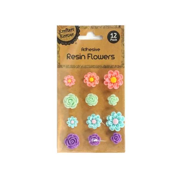12 Pack Assorted Adhesive 3D Resin Flowers
