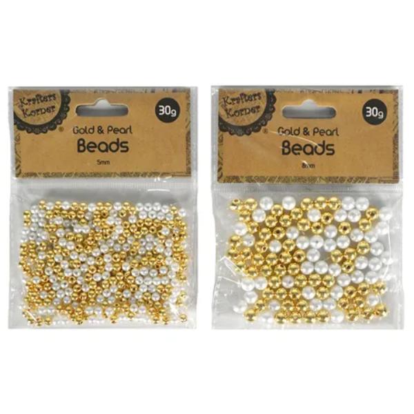 Gold & Pearl Mix Beads - 30g