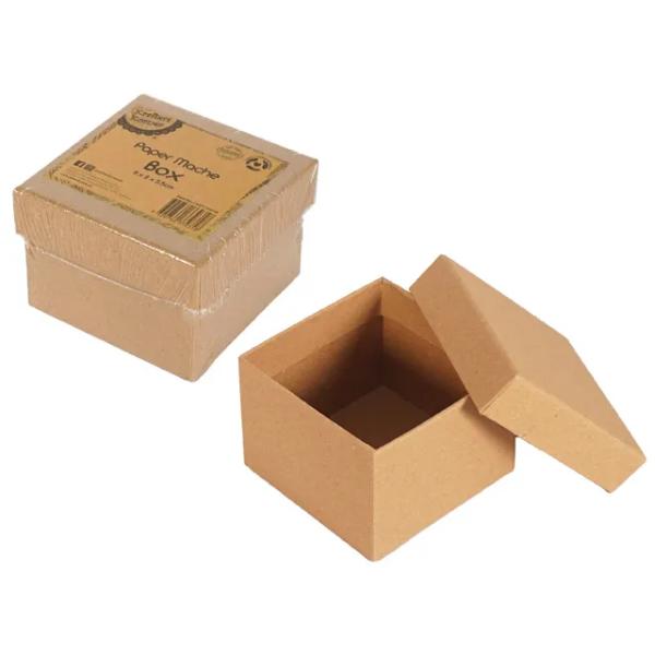 Square Paper Mache Box With Lid - 8cm x 8cm x 5.5cm