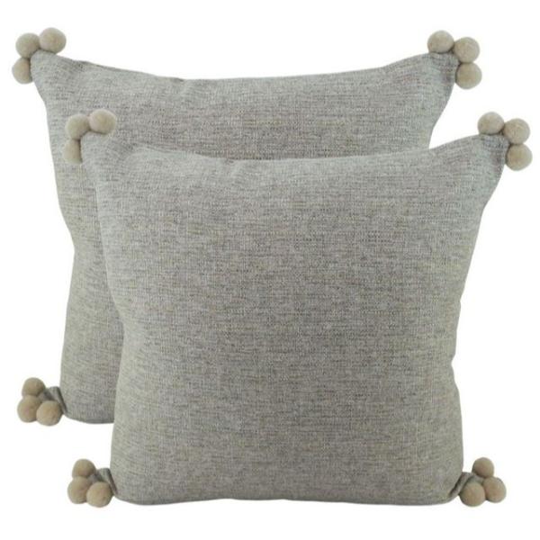 Grey Pompom Cushion - 50cm x 50cm