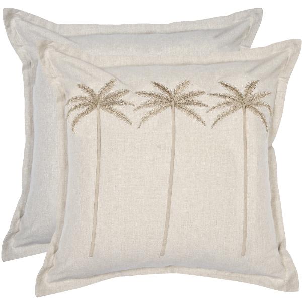 Taupe Palm Embroided Cushion - 50x50cm