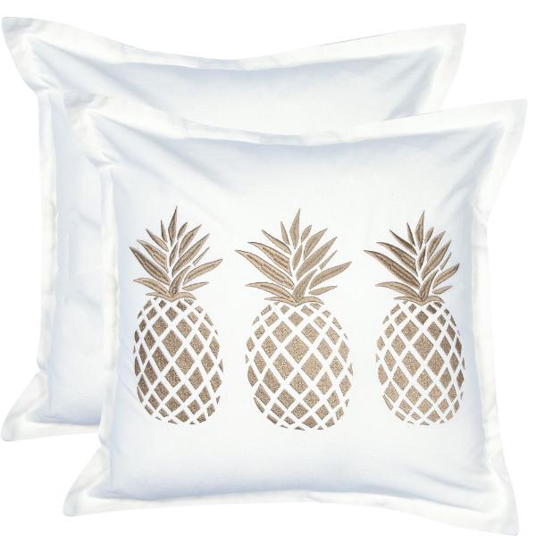 White Pineapple Embroided Cushion - 50x50cm