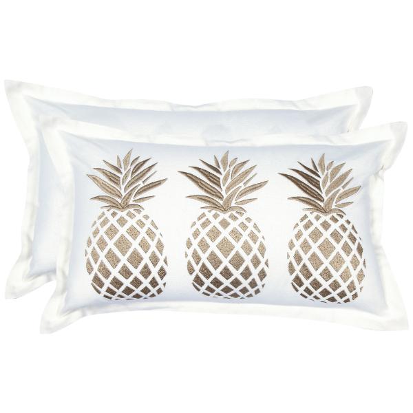 White Pineapple Embroided Cushion - 30x50cm