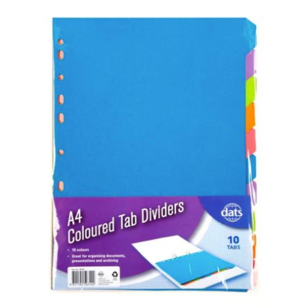 A4 10 Tabs Coloured Tab Dividers