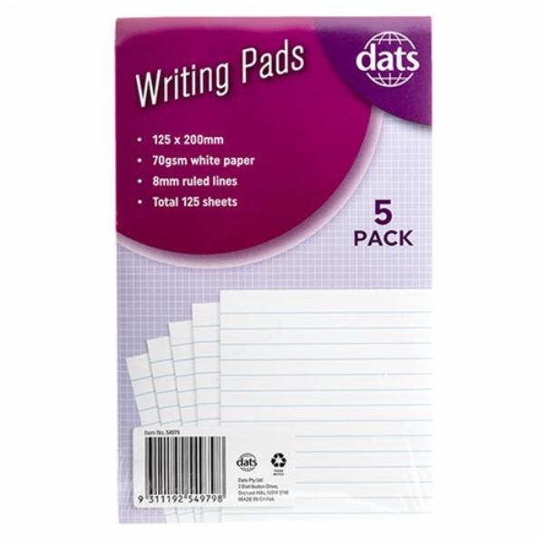 5 Pack Ruled Writing Pads