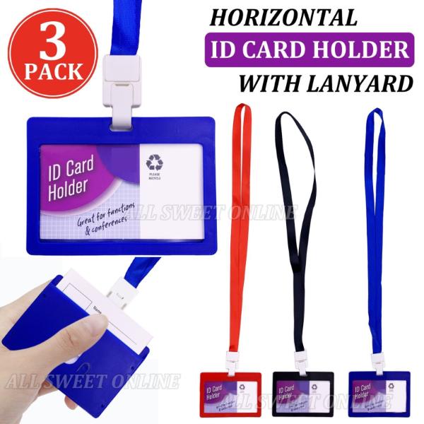 3 Pack Assorted Horizontal ID Card Holder With Lanyard