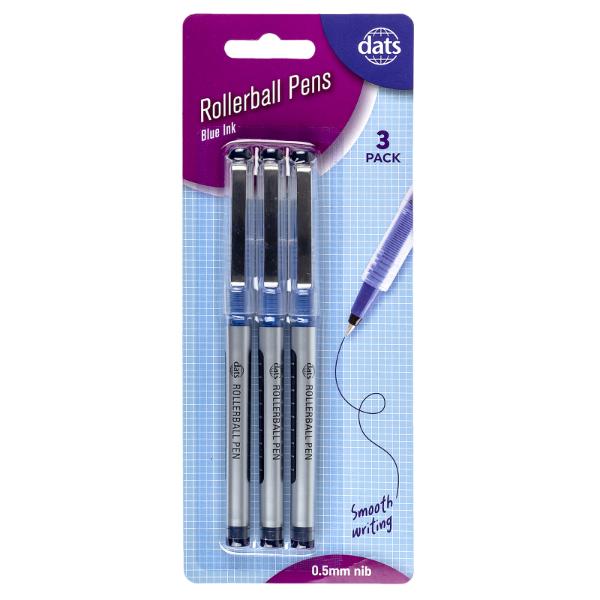 3 Pack Blue Ink Rollerball Pen