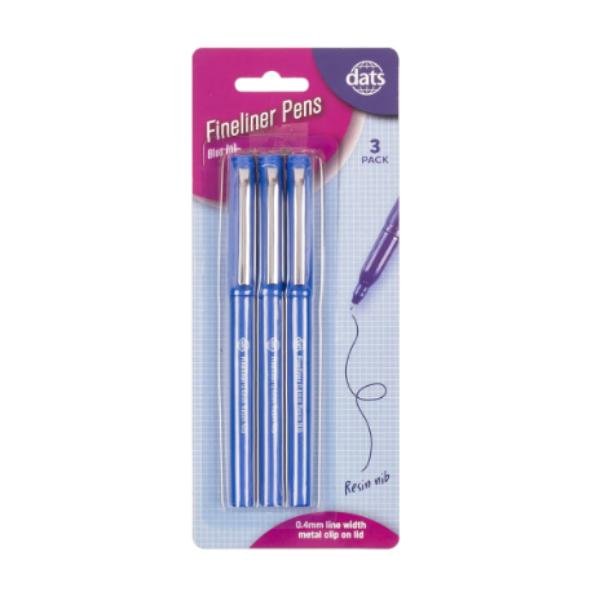 Blue Ink Metal Clip Fineliner Pens