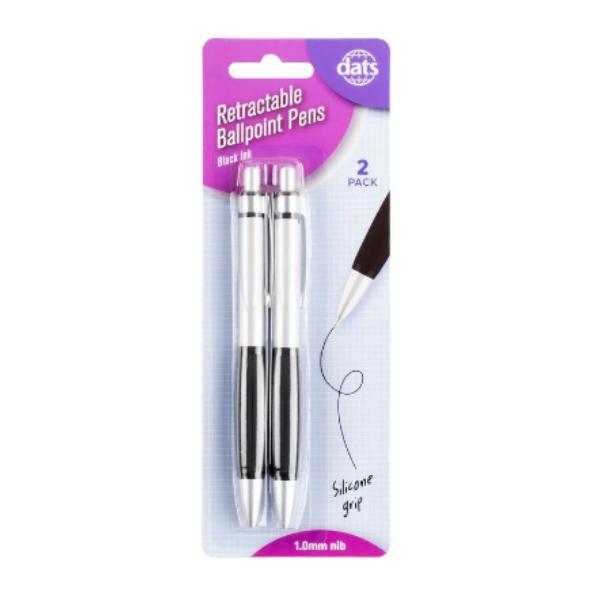 2 Pack Black Ink Retractable Ballpoint Pens