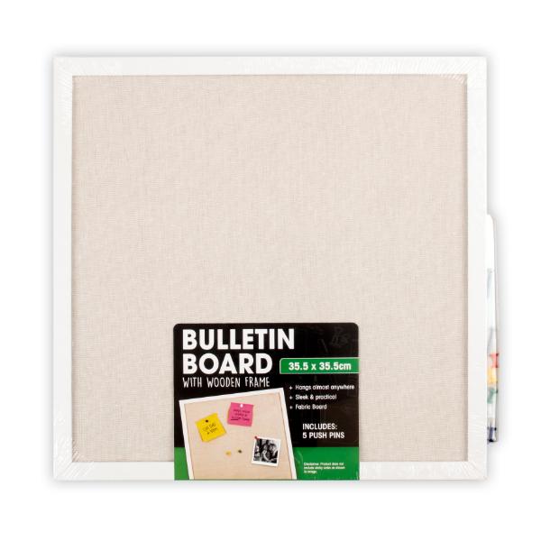 Bulletin Board With Wooden Frame - 35.5cm x 35.5cm