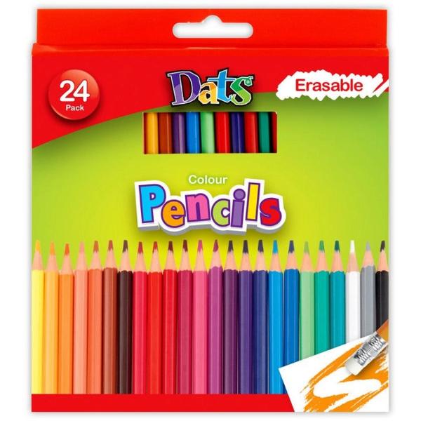 24 Pack Colour Pencils With Erasers