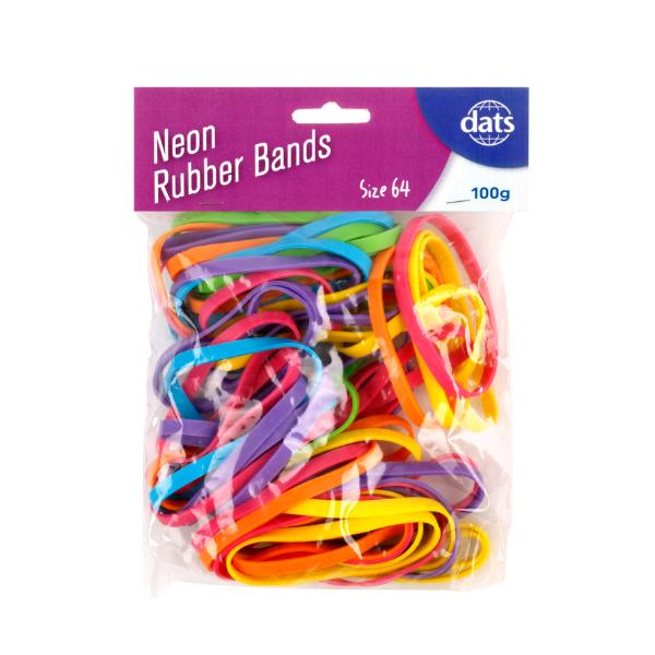 Neon Assorted 100g Rubber Bands - Size 64