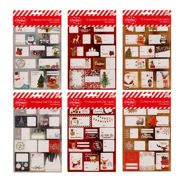 72 Pack Christmas Self Adhesive Foil Gift Labels