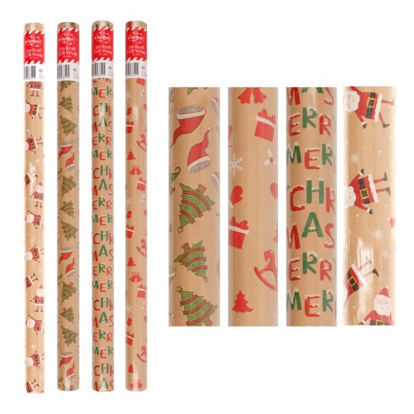 Christmas Kraft Paper Gift Wrap - 300cm x 70cm