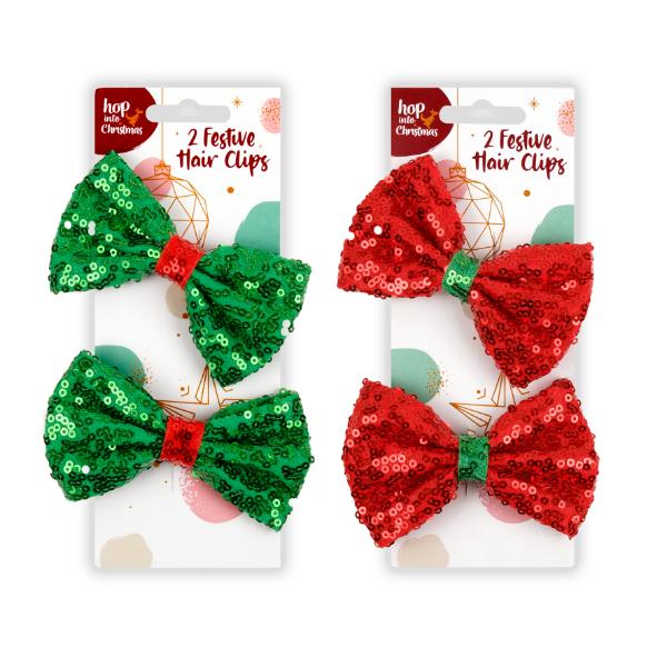 2 Pack Christmas Festive Hair Clips