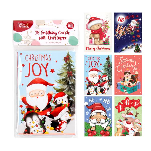 18 Pack Christmas Greeting Cards With Envelopes - 10.7cm x 15.5cm