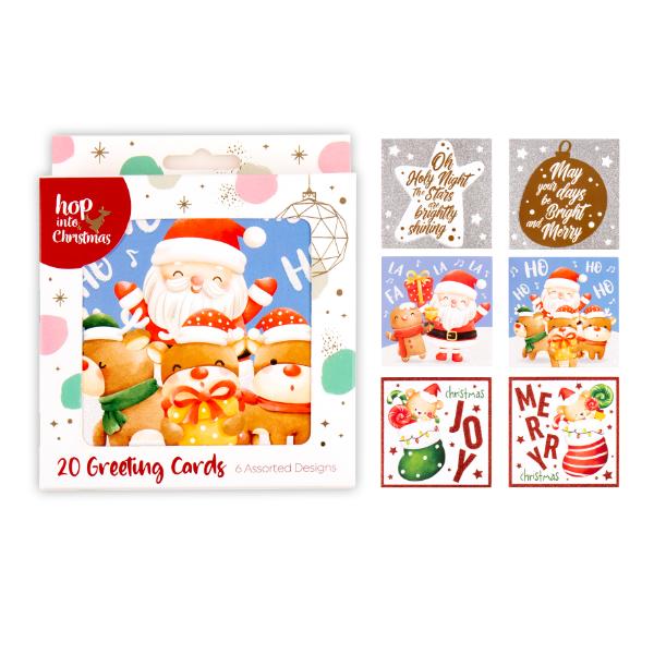 20 Pack Christmas Greeting Cards - 10.2cm x 10.2cm