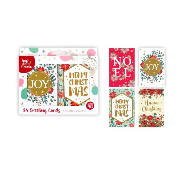 24 Pack Christmas Botanical Greeting Cards - 6.5cm x 9.8cm