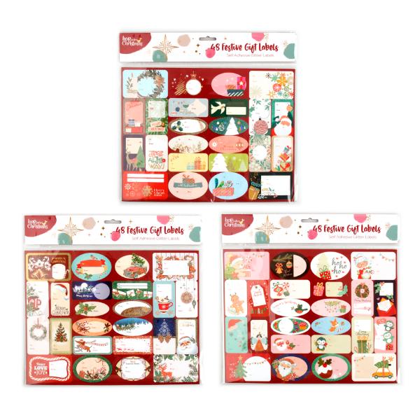 48 Pack Christmas Festive Gift Labels