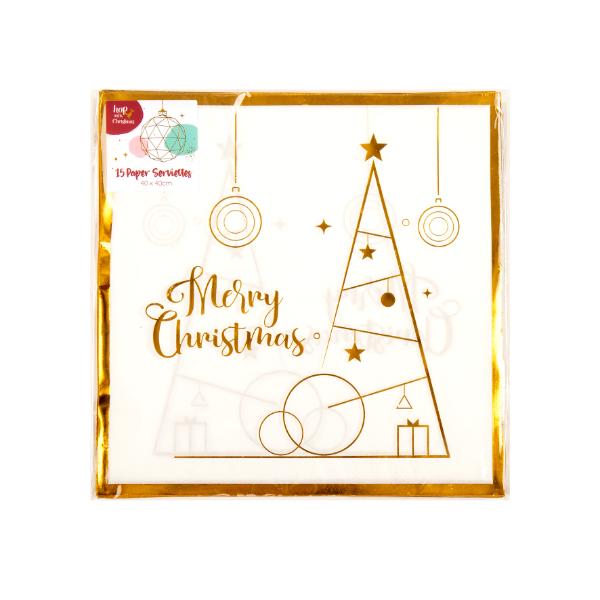 15 Pack Christmas Gold Foil Paper Serviettes - 40cm x 40cm