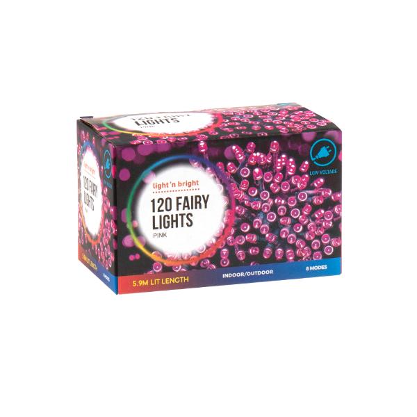 120 Pack Pink Fairy Lights - 590cm