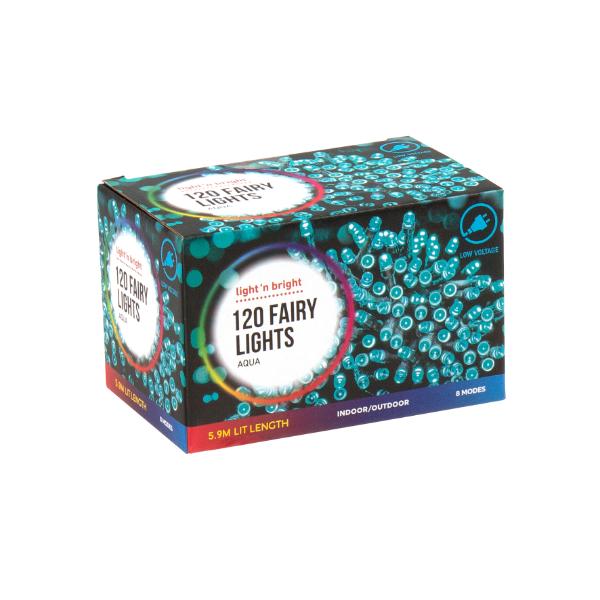 120 Pack Aqua Fairy Lights - 590cm