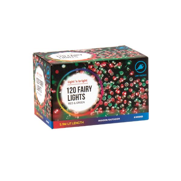 120 Pack Red & Green Fairy Lights - 590cm