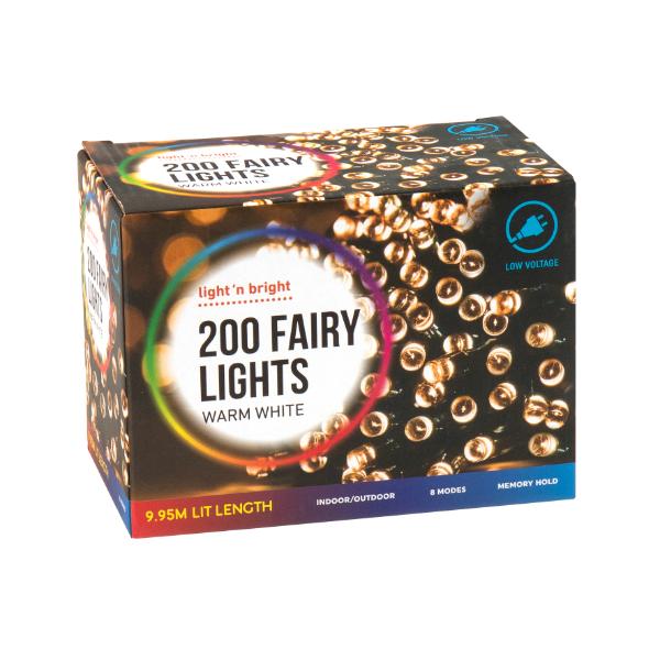 200 Pack Warm White Fairy Lights - 9.95m