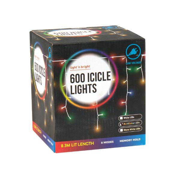 600 Multicolour Icicle Led Lights - 830cm