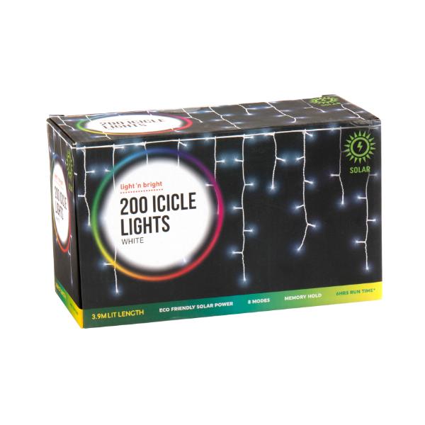 200 White Icicle Lights - 390cm