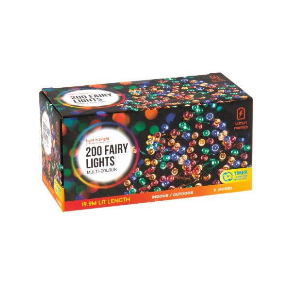 200 Multicolour Fairy Lights - 19.9m