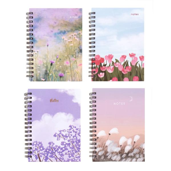 Spiral Floral Printed Hard Cover A6 Notebook - 120 Pages