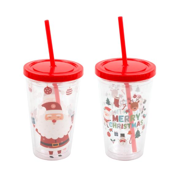 Christmas Cup With Lid & Straw - 450ml