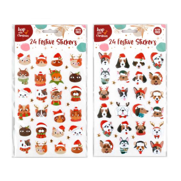 24 Pack Christmas Festive Animal Stickers