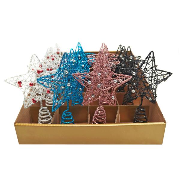 Christmas Star With Beads Tree Topper Decoration - 10cm x 3cm x 14cm