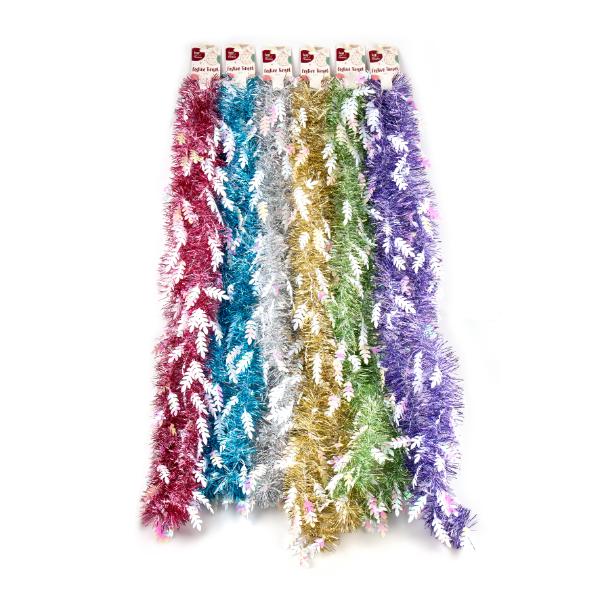 Christmas Tinsel Garland With Leaves - 200cm