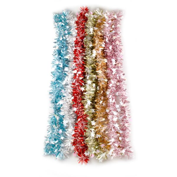 Christmas Tinsel Garland With Stars - 200cm