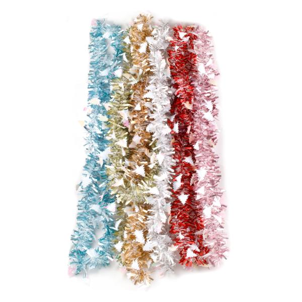 Christmas Tinsel Garland With Trees - 200cm