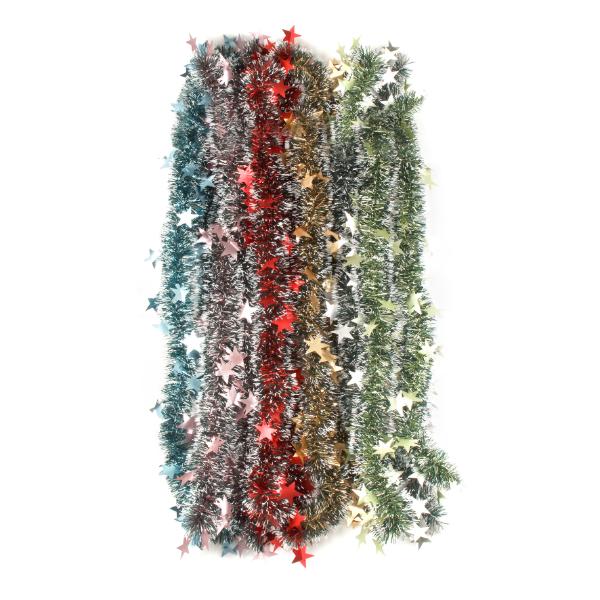 Xmas Tinsel Garland With Stars - 200cm