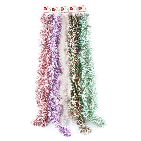 Christmas Tinsel Garland With White - 200cm