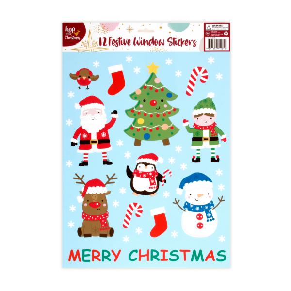 12 Pack Christmas Window Stickers - 42cm x 28.5cm