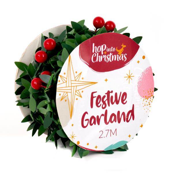 Christmas Garland With Holly Berries - 270cm